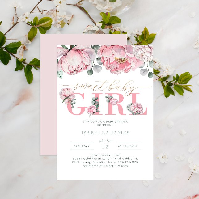 Invitación Acuarela floral Eucalyptus Greeneration Personaliz (Sweet Baby Girl Baby Shower Invite)