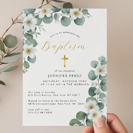 Invitación Acuarela Floral Eucalyptus Verdor Bautismo