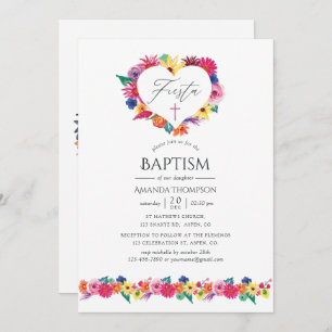 Invitación Acuarela Floral Fiesta Baptismo