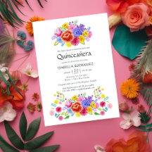 Acuarela floral fiesta de quinceañera española