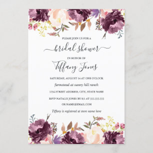 Invitación Acuarela Floral Flor de Púrpura Lluvia de Novia