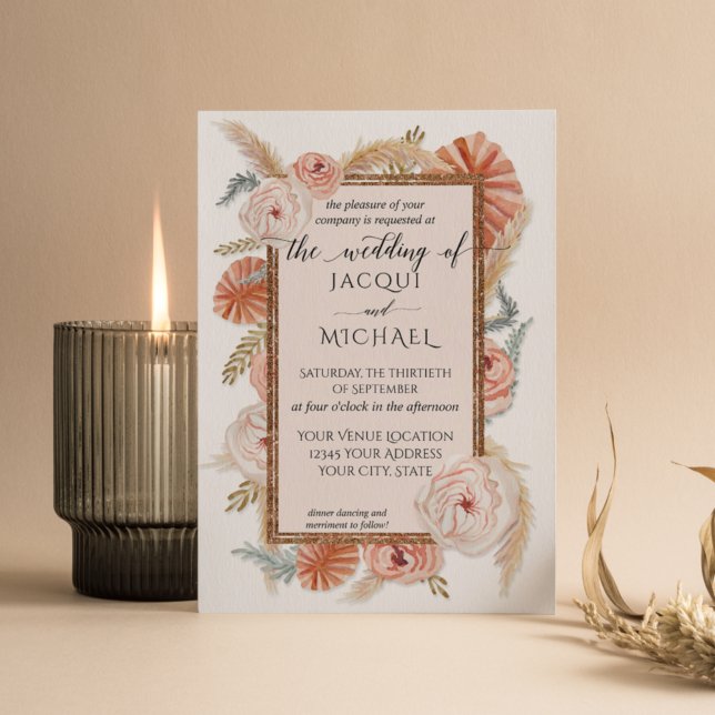 Invitación Acuarela Floral Foliage BOHO Pampas Grasa (Subido por el creador)