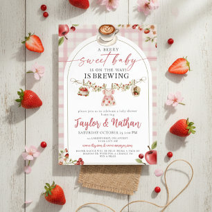 Invitación acuarela floral fresa bebé está preparando manzana