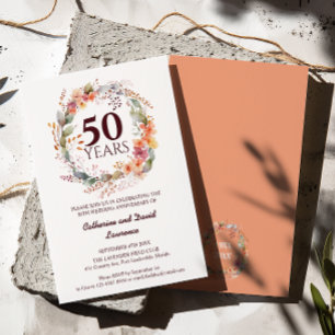 Invitación Acuarela Floral Garland Coral rosa 50 Boda