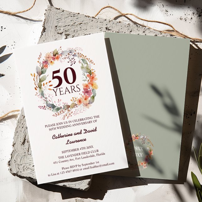 Invitación Acuarela Floral Garland Sage verde 50 Boda (Subido por el creador)