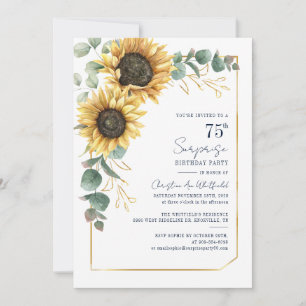 Invitación Acuarela Floral Girasol Escritura 75 Cumpleaños