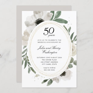 Invitación Acuarela Floral Gold 50 aniversario Boda