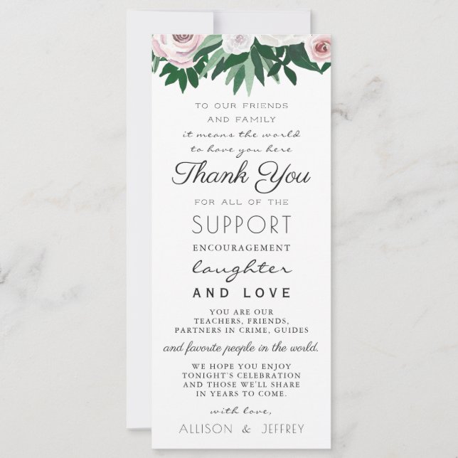 Invitación Acuarela Floral Green Place Setting Gracias (Anverso)