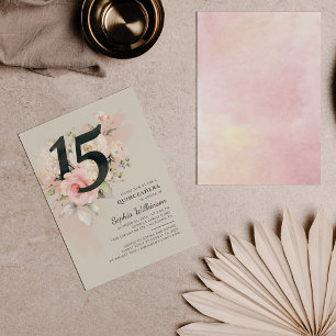 Invitación Acuarela Floral Guión de Quinceañera para Cumpleañ