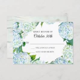Invitación Acuarela Floral Hortensia Azul Blanco Madera Rústi