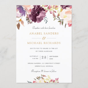 Invitación Acuarela Floral Lavanda Púrpura Boda Elegante