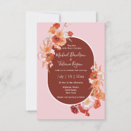 Invitación acuarela floral marrón rosa elegante boda