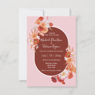 Invitación acuarela floral marrón rosa elegante boda