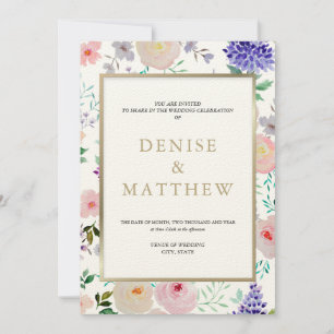 Invitación Acuarela floral más dulce con letras doradas