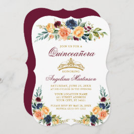 Invitación Acuarela Floral mixta Borgoña Quinceanera