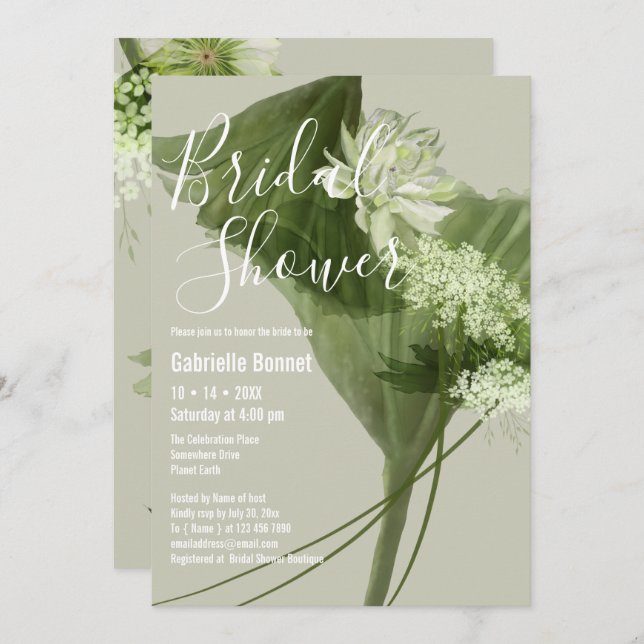 Invitación Acuarela floral moderna Botánica | Champagne (Anverso / Reverso)