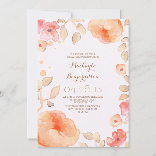 Invitación acuarela floral moderna ducha de novia (Anverso)