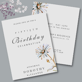 Invitación Acuarela Floral Moderno Elegante Cumpleaños Adulto