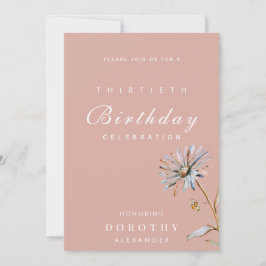Invitación Acuarela Floral Moderno Elegante Cumpleaños Adulto