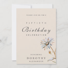 Invitación Acuarela Floral Moderno Elegante Cumpleaños Adulto