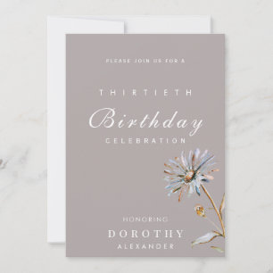 Invitación Acuarela Floral Moderno Elegante Cumpleaños Adulto