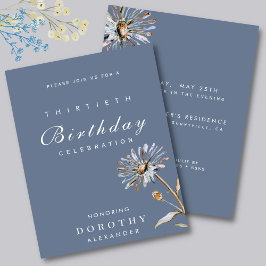 Invitación Acuarela Floral Moderno Elegante Cumpleaños de Adu