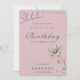 Invitación Acuarela Floral Moderno Elegante Cumpleaños Sorpre
