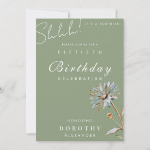 Invitación Acuarela Floral Moderno Elegante Sorpresa Cumpleañ