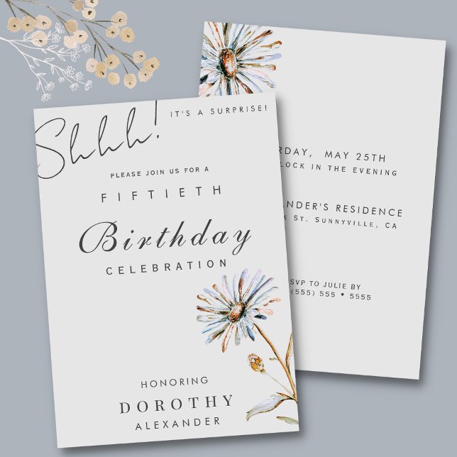 Invitación Acuarela Floral Moderno Elegante Sorpresa Cumpleañ (Subido por el creador)