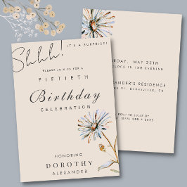 Invitación Acuarela Floral Moderno Elegante Sorpresa Cumpleañ