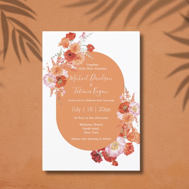 Invitación acuarela floral naranja rosa boda moderno (Subido por el creador)