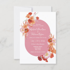 Invitación acuarela floral naranja rosa y boda de verano