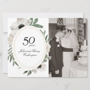 Invitación Acuarela Floral Oro Foto 50 Aniversario