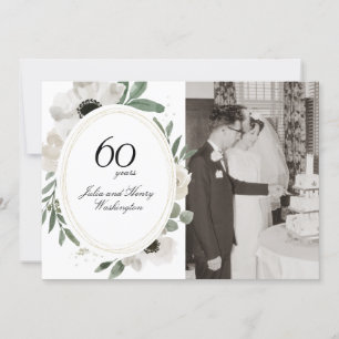 Invitación Acuarela Floral Oro Foto 60 Aniversario