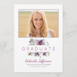 Invitación Acuarela floral - Partido de Graduación fotográfic