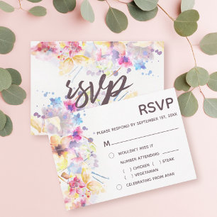 Invitación Acuarela Floral Pastel   Elección de Comida RSVP