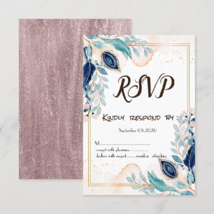 Invitación Acuarela Floral Pavo Real RSVP