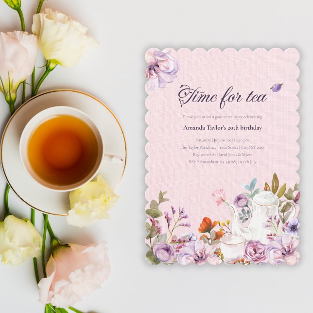 Invitación Acuarela Floral Pink Garden Tea Fiesta Cumpleaños (Subido por el creador)