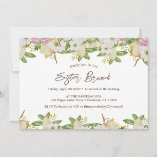 Invitación acuarela floral Primavera brunch de Pascua y caza