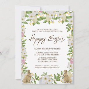 Invitación acuarela floral Primavera brunch de Pascua y caza 