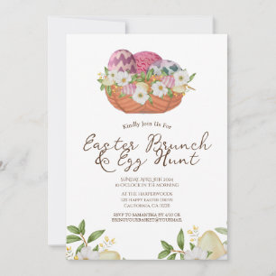 Invitación acuarela floral Primavera brunch y caza de huevos