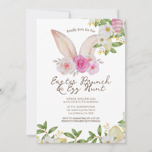 Invitación acuarela floral Primavera brunch y caza de huevos