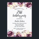 Invitación Acuarela Floral púrpura Bloom 21 cumpleaños Fiesta<br><div class="desc">Más invitaciones de cumpleaños con flores en la tienda Little Bayleigh!</div>