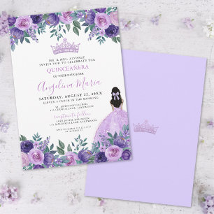 Invitación Acuarela Floral Quinceañera Púrpura