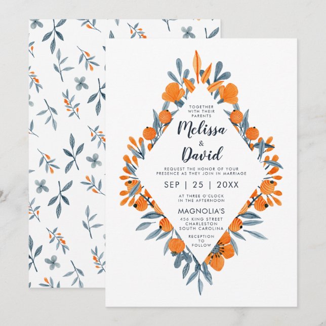 Invitación Acuarela Floral Romántica Boda Rústico (Anverso / Reverso)