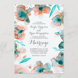 Invitación acuarela floral romántico boda verde azulado