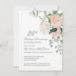 Invitación Acuarela Floral rosa 25 Aniversario del Boda
