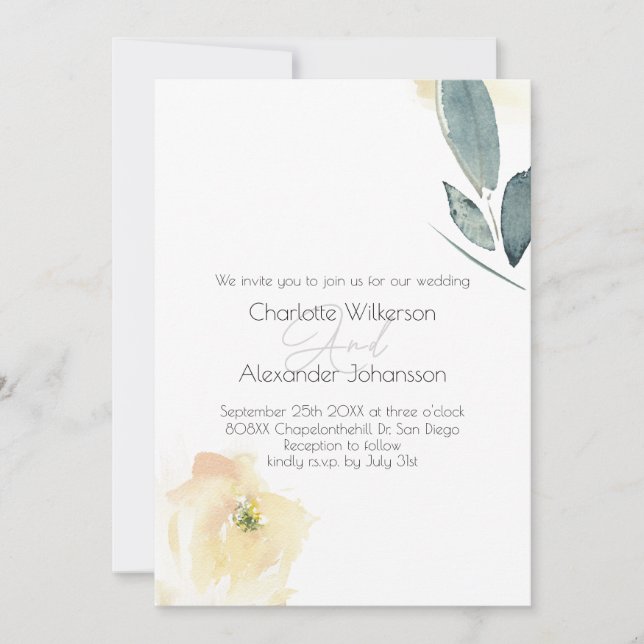 Invitación Acuarela floral rosa blanca minimalista (Anverso)