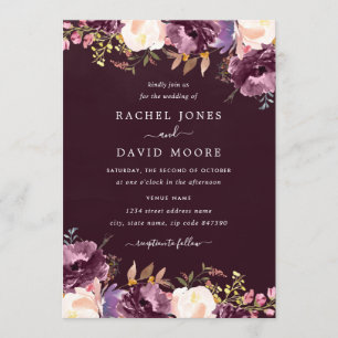 Invitación Acuarela Floral Rosa Borgona Bodas