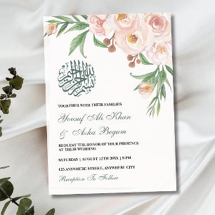 Invitación Acuarela Floral rosa Bouquet Boda musulmana
